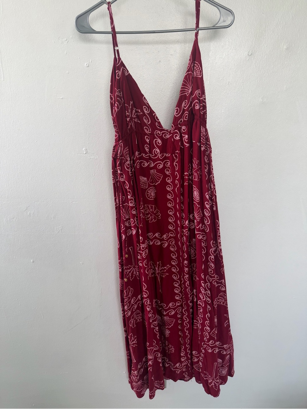 Burgundy Printed Maxi Slip Dress with Spaghetti Straps